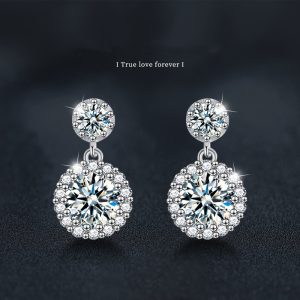 S925 sterling silver moissanite round stud earrings for women, lightweight luxury and elegant ear jewelry
