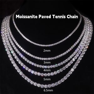 2/3/4/5/6/6.5mm S925 Silver Fully Paved Necklace Hip-Hop Style Moissanite Tennis Chain
