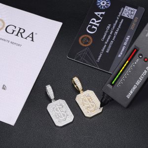 New S925 Silver Moissanite Hip-Hop Classic Rectangular Pendant Necklace Trendy Accessory